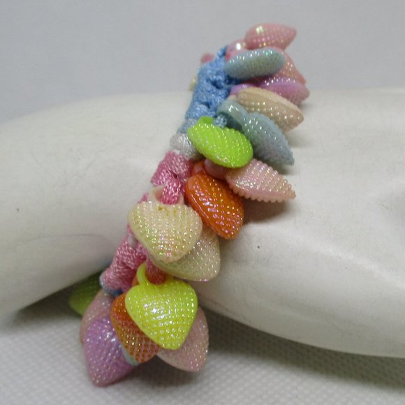 GIRLS And WOMENS BRACELET 40 Heart Charm Stretch Bracelet Textured Puffed Heart - Picture 2 of 11